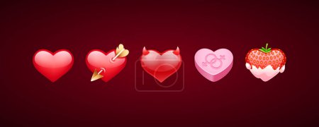 Illustration for Set of Vector Romantic Hearts Icons. Clipart for Valentines Day and dating chat design. - Royalty Free Image