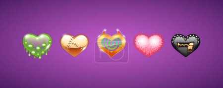 Illustration for Set of Weird Hearts Icons. Clipart for Valentines Day and dating chat design. - Royalty Free Image