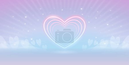 Illustration for Valentines Day Neon Heart on Light Background with Rays. Vector clip art for your holiday project. - Royalty Free Image