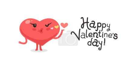Téléchargez les illustrations : Heart Emoji with Happy Valentines Day Lettering. Cartoon character for romantic project. - en licence libre de droit