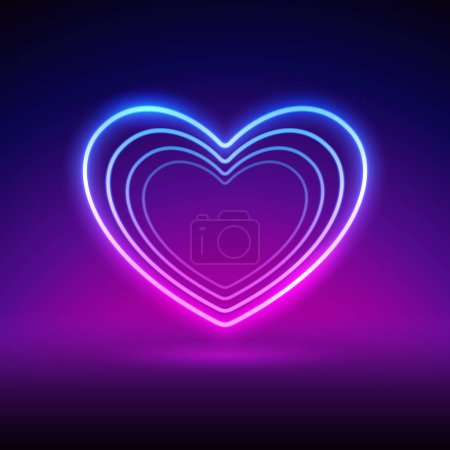 Illustration for Neon Valentines Heart on Dark Background. Vector clip art for your holiday project. - Royalty Free Image