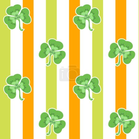 Téléchargez les illustrations : St. Patricks Day Texture sans couture. Modèle modifiable avec drapeau irlandais coloré et des icônes de trèfle dans des échantillons. - en licence libre de droit