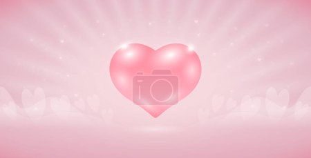 Ilustración de Corazón brillante sobre fondo rosa pálido claro. Clipart vectorial para el proyecto del Día de San Valentín. - Imagen libre de derechos