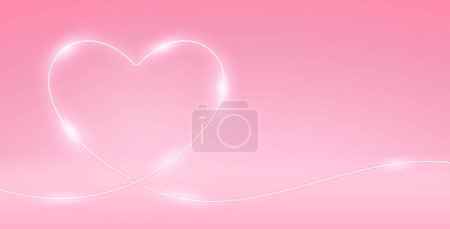 Téléchargez les illustrations : Coeur néon sur fond rose clair. Clip art vectoriel pour votre projet romantique Saint Valentin. - en licence libre de droit