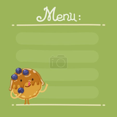 Illustration for Pancake Menu in Cartoon Kids Style with Character. Vector clipart for food project. - Royalty Free Image