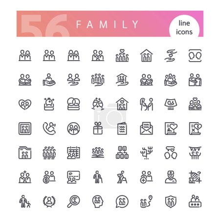 Ilustración de Conjunto de 56 iconos de línea familiar adecuados para web, infografías y aplicaciones. Aislado sobre fondo blanco. Recorte caminos incluidos. - Imagen libre de derechos