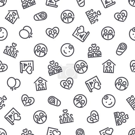 Téléchargez les illustrations : Family Seamless Pattern with Icons. Usable for family design. Isolated on white background. Vector clipart template. - en licence libre de droit
