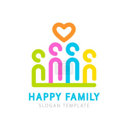 Téléchargez les illustrations : Happy Family Colorful Logo Template. Usable for web, infographics and apps for teamwork and family logos. Isolated on white background. Flat vector logo design template element. Abstract people logo. - en licence libre de droit