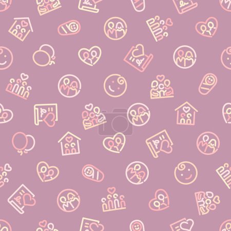 Illustration for Family Colorful Seamless Pattern with Icons. Usable for family design. Vector clipart template. - Royalty Free Image