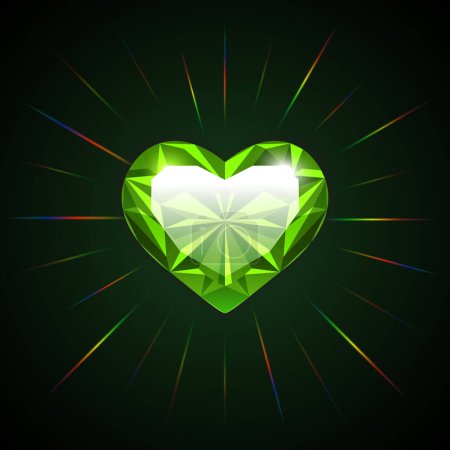 Téléchargez les illustrations : Icône de coeur d'émeraude brillante sur fond vert foncé pour les projets de la Saint-Patricks Day - en licence libre de droit