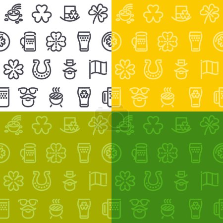 Illustration for St. Patricks Day Seamless Pattern with Icons. Four different color variants. Isolated on white background. Vector seamless editable pattern in Swatches panel. - Royalty Free Image