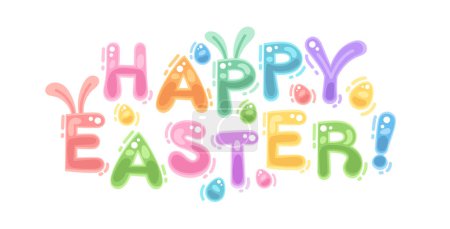 Illustration for Happy Easter Colorful Doodle Lettering. Delicate pastel colors, including soft pinks, gentle greens, light blues, and warm yellows, creating a charming and cheerful aesthetic. Isolated. - Royalty Free Image