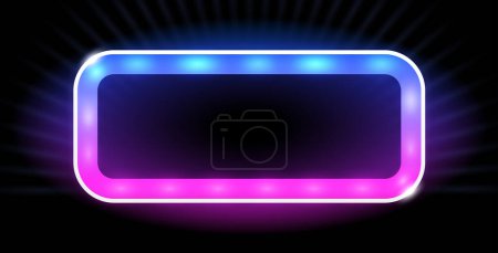 Illustration for Glowing Rectangle Shape LED Lamp Neon Color Horizontal Frame. Vector clipart with copy space. - Royalty Free Image