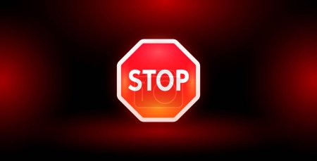 Illustration for Stop Sign on Dark Red Background. This vector illustration can be used for various alert designs such as road signs, posters, flyers, or digital media. - Royalty Free Image