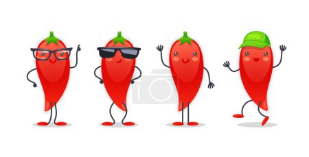 Illustration for Pepper Character with Various Face Expressions. Vector illustration set of funny and cute cartoon vegetables isolated on white background. Mascot collection. - Royalty Free Image