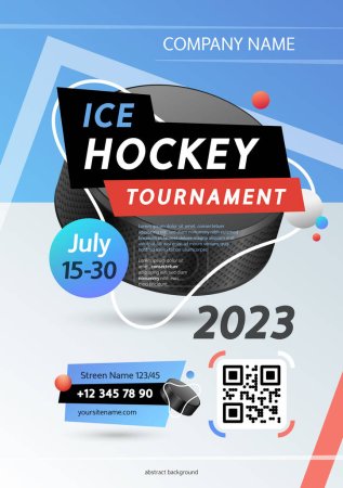 Illustration for Ice Hockey Tournament Poster Template. Abstract tennis court background with colorful ball. Stock vector modern clipart for sport projects. - Royalty Free Image