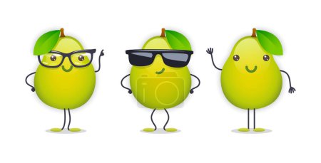 Illustration for Pear Character with Various Face Expressions. Vector illustration set of funny and cute cartoon vegetables isolated on white background. Mascot collection. - Royalty Free Image