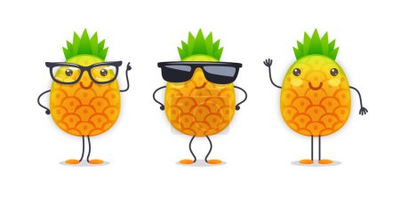 Illustration for Pineapple Character with Various Face Expressions. Vector illustration set of funny and cute cartoon vegetables isolated on white background. Mascot collection. - Royalty Free Image
