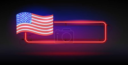 Ilustración de Bandera Neon USA con marco Copiar espacio sobre fondo oscuro. Clipart vectorial para el Día de la Independencia y proyectos patrióticos. - Imagen libre de derechos