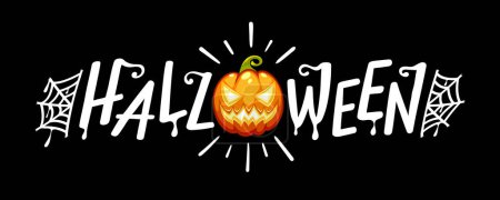 Téléchargez les photos : Lettres d'Halloween avec Web et citrouille. Illustration vectorielle sur fond noir. - en image libre de droit