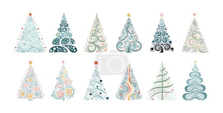 Téléchargez les photos : Ensemble d'arbres abstraits de Noël. Modèle de logo ou de symbole. Parfait pour une variété de projets créatifs, y compris des cartes de voeux, des bannières de vacances et des messages sociaux. - en image libre de droit
