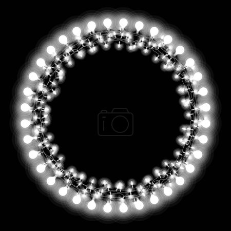Téléchargez les photos : Cadre rond simple avec lumières blanches. Clipart pour vos conceptions de concept isolé sur fond noir. - en image libre de droit