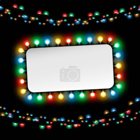 Ilustración de Banner de Navidad simple con luces de colores. Clipart para proyectos vacacionales. - Imagen libre de derechos