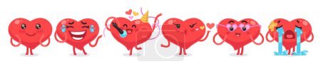 Téléchargez les photos : Valentines Hearts Cartoon caractères de style plat ensemble. Collection d'autocollants romantiques. - en image libre de droit