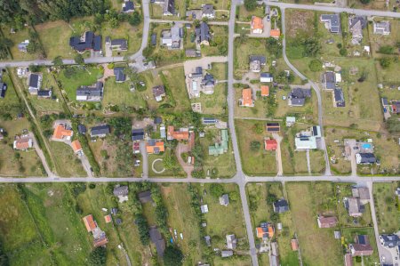 Photo for Aerial view of typical private houses in Europe, Sweden. Real estate, view from above. - Royalty Free Image