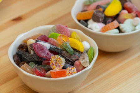 A variety of different chewy candies in a bowl