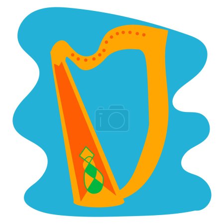 Illustration for Irish harp with Celtic knot. Irish traditional music instrument. Saint Patrick's Day. March 17. Stock vector illustration. - Royalty Free Image