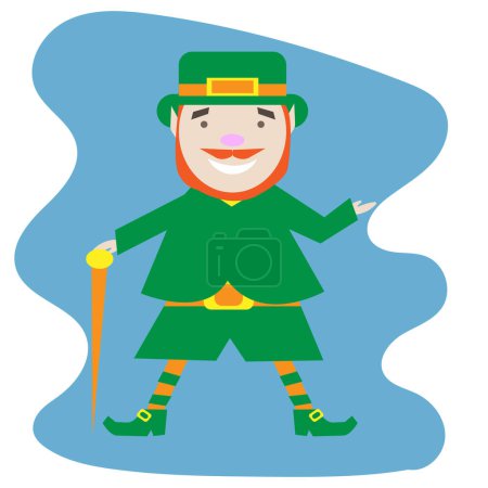 Illustration for Leprechaun in green clothes smiling wear hat.  Saint Patrick's Day. March 17. Stock vector illustration. - Royalty Free Image