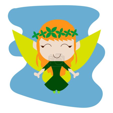 Téléchargez les photos : Fée irlandaise avec des ailes et robe verte. Saint Patrick. Illustration vectorielle de stock. - en image libre de droit