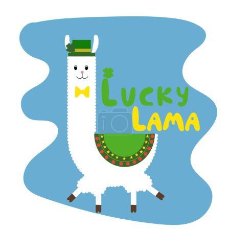 Illustration for White lucky happy lama in green hat. Saint Patrick's Day. March 17. Stock vector illustration. - Royalty Free Image