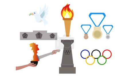 Téléchargez les illustrations : Jeux olympiques dessinés à la main éléments mis isolé sur blanc. Illustration vectorielle de stock - en licence libre de droit