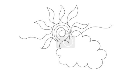 Téléchargez les illustrations : Une ligne de soleil continu avec contour nuageux icône doodle. Illustration météorologique vectorielle isolée sur fond blanc. Course modifiable. - en licence libre de droit