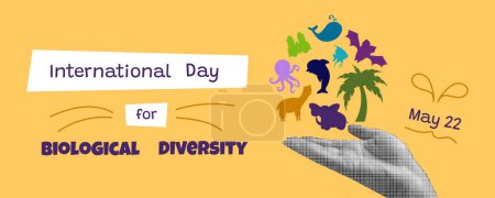 Journée internationale de la diversité biologique. Le 22 mai. Collage vectoriel art avec concept d'écologie.