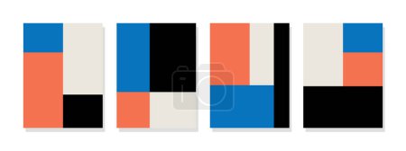 Téléchargez les illustrations : Composition minimaliste de quatre carrés sur un fond blanc propre met en valeur des combinaisons de couleurs uniques, exsudant ludique et simplicité. - en licence libre de droit