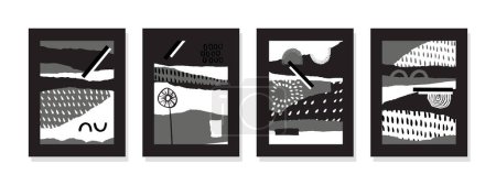 Illustration for Captivating black and white snapshots wall art create a nostalgic journey through landscapes, exploring time, repetition, and art. - Royalty Free Image