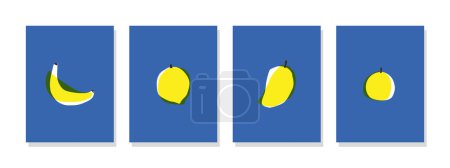 Téléchargez les illustrations : Illustration isolée de fruits jaunes frais avec un dessin simple sur fond bleu. Conception pour l'art mural, couvertures, papiers peints, bannières, prospectus, cartes, affiches et décorations. - en licence libre de droit