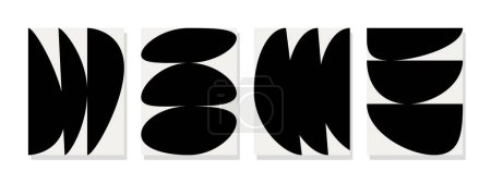 Illustration for Minimalist wall art featuring stacks of semi-circular black abstract organic shapes on a soft white background. Ideal for modern living rooms and home wall decoration. - Royalty Free Image