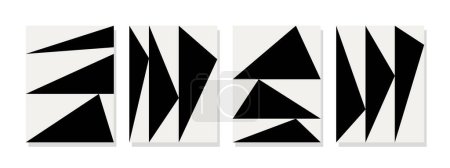 Téléchargez les illustrations : Art mural minimaliste avec des triangles abstraits noirs sur un fond blanc doux. Parfait pour le salon moderne et la décoration murale. - en licence libre de droit