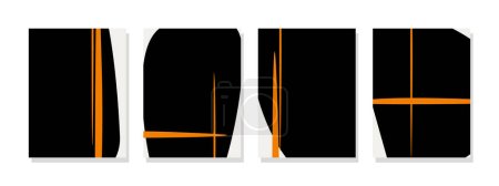 Téléchargez les illustrations : Abstrait minimaliste avec des formes noires dessinées à la main et des lignes orange sur un fond blanc doux. Parfait pour le salon moderne et la décoration murale. - en licence libre de droit