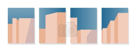 Téléchargez les illustrations : Fond architectural géométrique abstrait avec des couleurs pastel et des motifs sur fond bleu ciel. Set idéal pour les couvertures de bâtiments modernes. - en licence libre de droit