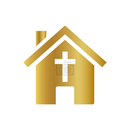 Téléchargez les illustrations : Vecteur d'église d'or, icône de croix d'or, icône d'église d'or - en licence libre de droit
