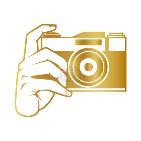 Foto de Cámara de fotos de oro vector icono, signo de la cámara de oro, icono de la cámara de oro, icono de fotografía de oro - Imagen libre de derechos