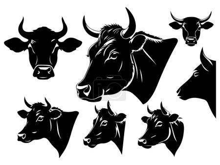 Illustration for Set of a cow head silhouette vector - Royalty Free Image