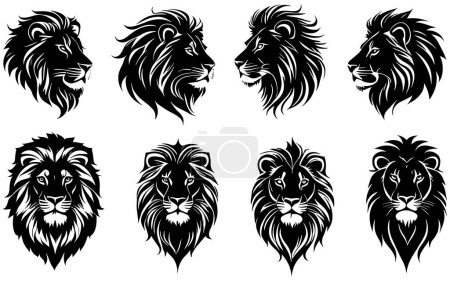 Ilustración de Conjunto de un vector de silueta cabeza de león - Imagen libre de derechos