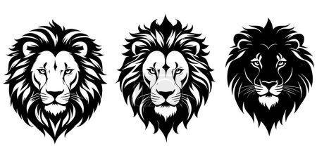 Ilustración de Conjunto de un vector de silueta cabeza de león - Imagen libre de derechos
