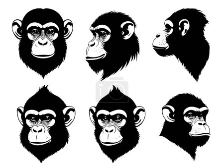 set of a monkey head silhouette vector